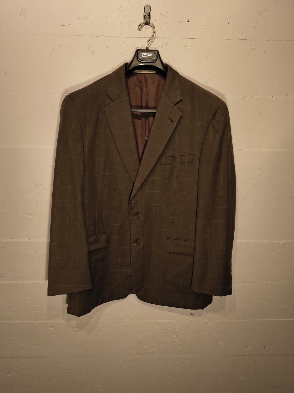 Burberry London Kensington 44R Brown Windowpane 100% Wool Blazer